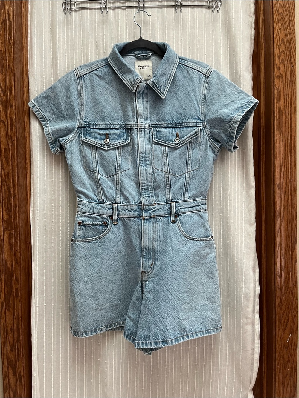 Abercrombie & Fitch Short Sleeve Denim Romper Jumpsuit Medium  Light Wash